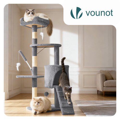 VOUNOT Cat Tree with Scratching Posts Multi - Level Cat Activity 112cm Grey 1