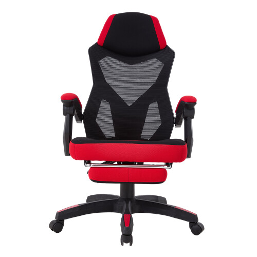 Living And Home Ergonomic High Back Gaming Chair with Footrest, Black+Red 1