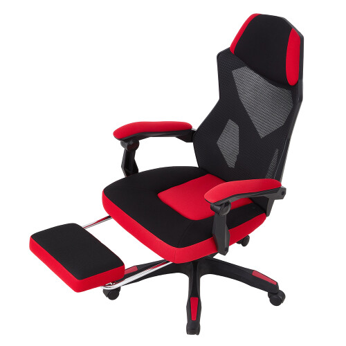 Living And Home Ergonomic High Back Gaming Chair with Footrest, Black+Red 2