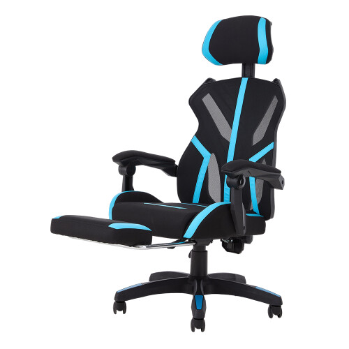 Living And Home Ergonomic High Back Gaming Chair with Footrest, Black+Blue
