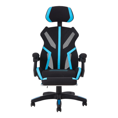 Living And Home Ergonomic High Back Gaming Chair with Footrest, Black+Blue 1