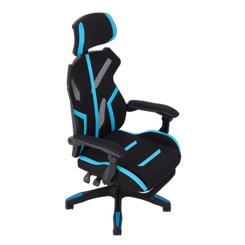 Living And Home Ergonomic High Back Gaming Chair with Footrest, Black+Blue 2