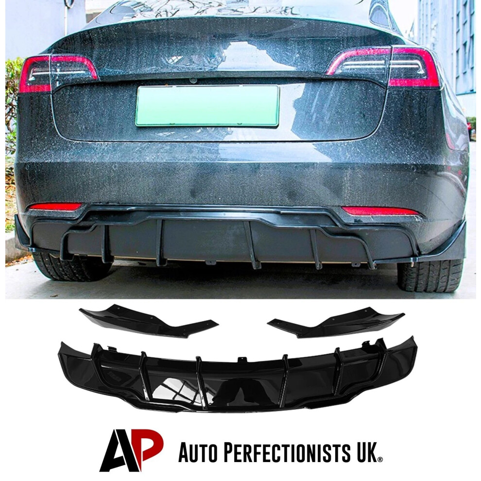 For Tesla Model 3 Rear Diffuser Bumper 2017-22 Black 5056884808886