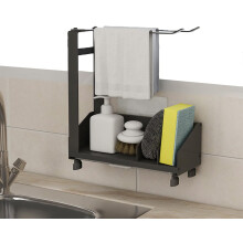 Portaoggetti per lavello, vassoio raccogligocce rimovibile, scolapiatti per cucina o bagno, porta spugna in acciaio inox, design con fondo cavo,
