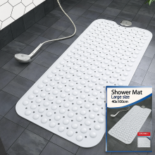 (White, 40 x 100 cm ) Extra Long Bath Shower Mats Non Slip Bathroom Bathtub Mat Anti-Mould Mildew Resistant
