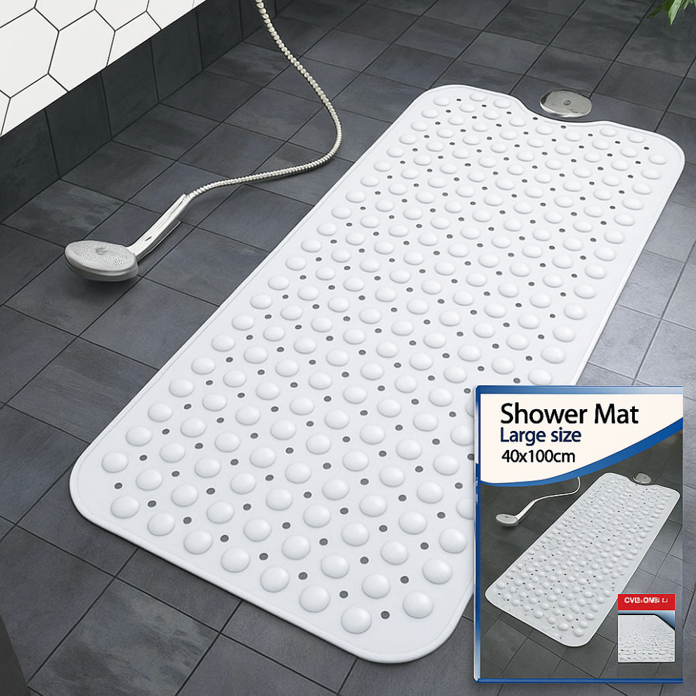 Aspire Homeware (, 40 X 100 Cm ) Extra Long Bath Shower Mats Non Slip Bathroom Bathtub Mat Anti-Mould Mildew Resistant White