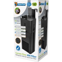 Superfish Corner-Flow 400 Internal Aquarium Filter Crystal Clear Tropical Fish Tank Safe for Small Fish Heater Space - Black