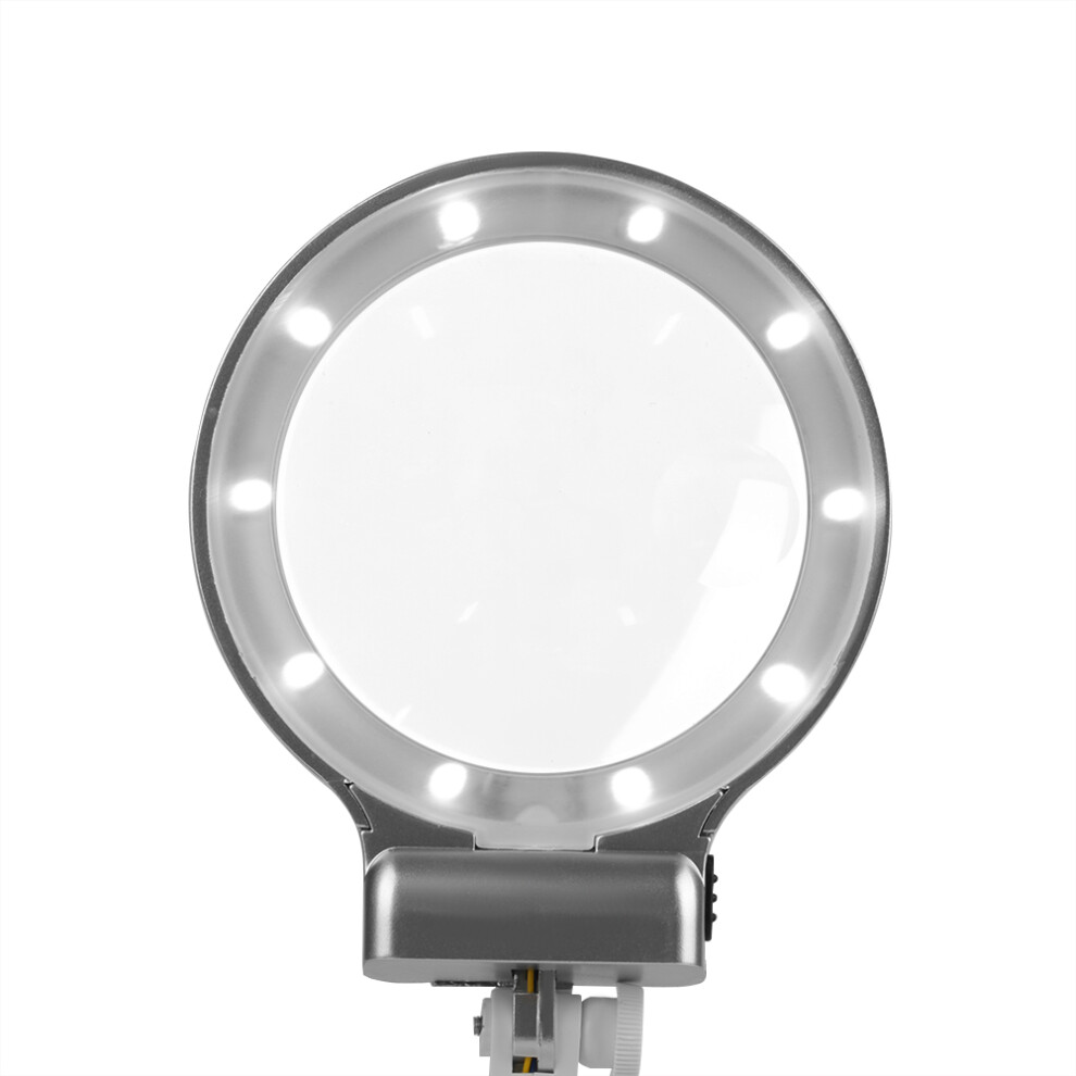 Led Magnifier With 10 Leds, 3X/4.5X, Clamp Stand, White 9461362177488