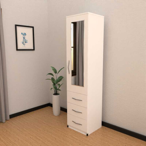 Fully Assembled 1-Door Wardrobe with Mirror