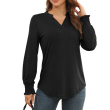 Damen Schwarz V-Ausschnitt Casually Top XL Langarm Notch Design lockeres Shirt