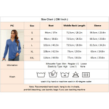 Damen-Notch-V-Ausschnitt-Blusentop mit Raffung, Langarm, Casual, Blau, S-XXL