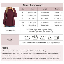 Stilvolle burgundy XXL Spitzenärmel Langarmbluse für Damen Casual Bluse