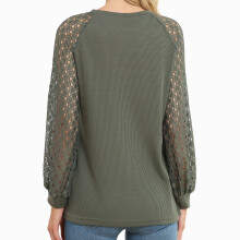 Hohes Spitzen-Spitzen-Longsleeve für Damen, OD Grün, S–2XL