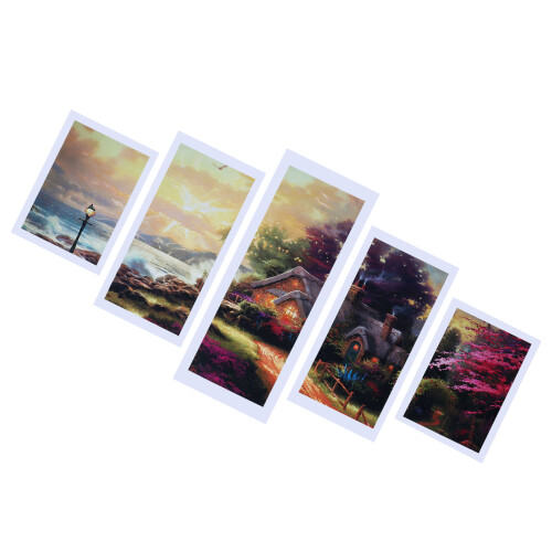 5PCS Rahmenlose Leinwand Landschaft Cottage Muster 2