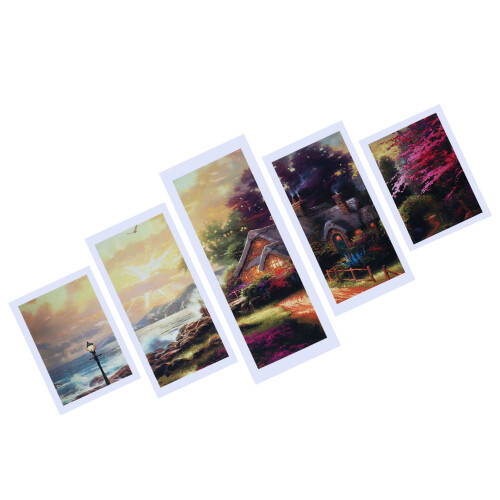 5PCS Rahmenlose Leinwand Landschaft Cottage Muster 1