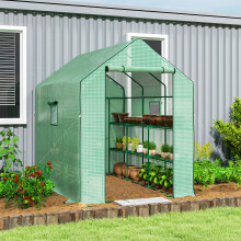 Outsunny Walk-in Outdoor Green House with Door and Mesh Windows, Green