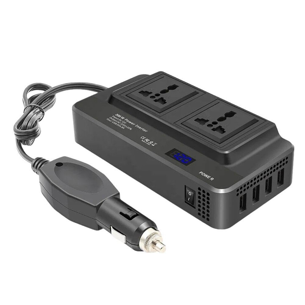 200W Car Power Inverter, 12V To 110V Converter With 2 Outlets And 4 Fast 3.0 Ports, Charging, Usb Car-Essenti Pd/Qc 9105992123780