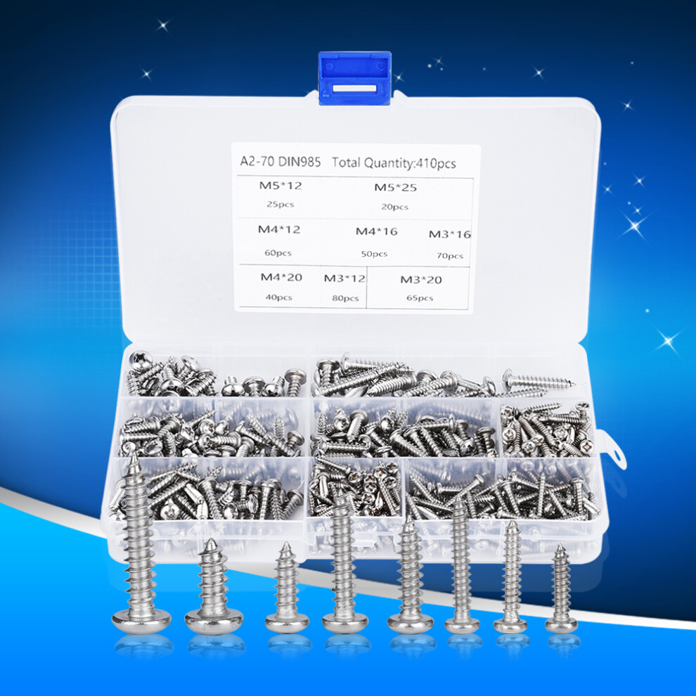 410Pcs Self Tapping Screw Set M3/M4/M5 Round Head Power Tool Hardware 9331362207785