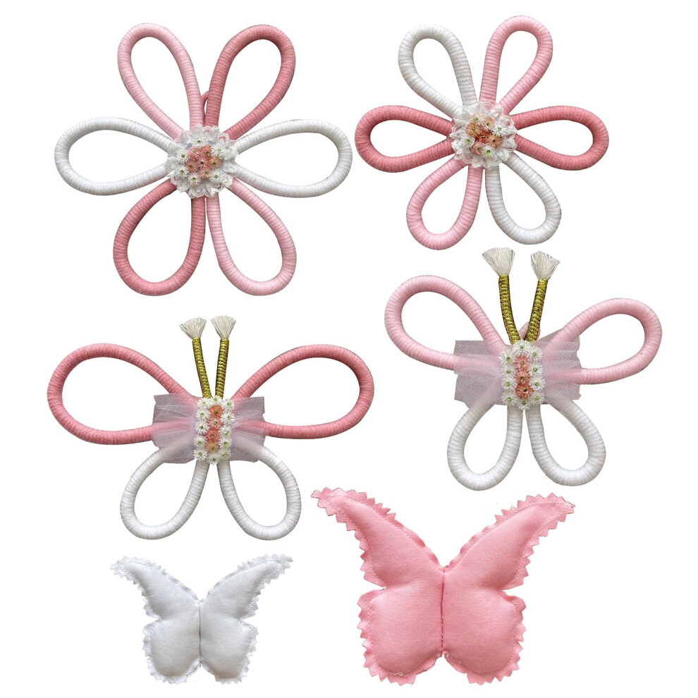 6Pcs Handmade Woven Butterflies Flower Ornaments Kid Room Wall Hanging Macrames Nursery Girls Bedroom Wall Decoration