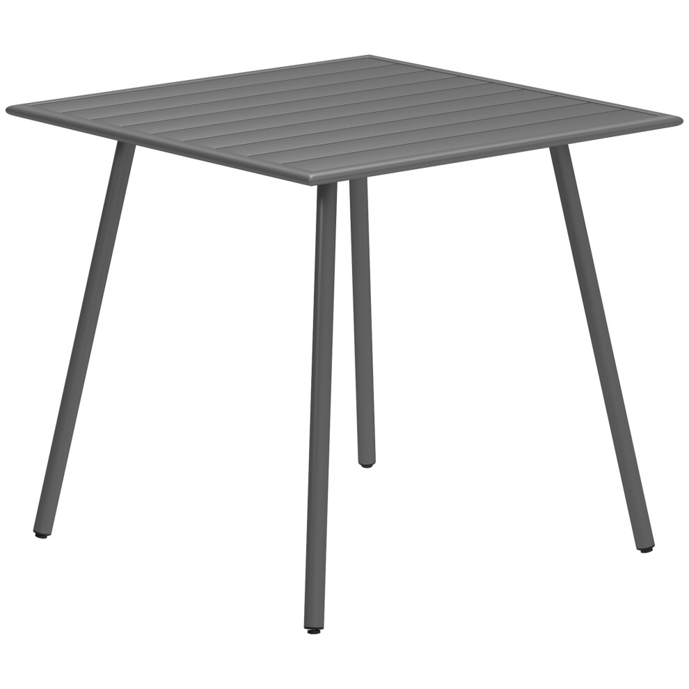 Outdoor Square Garden Table Steel Frame 80x80x74cm Grey Slat Top Suitable for 4 People Durable Weather-Resistant Design-image-OPC-PMZXJM7-NEW