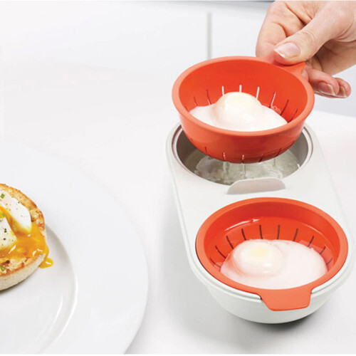 Compact Size Microwave Egg Maker, Safe And Convenient Cooking Ware For Fluffy Eggs, Orange Edible Silicone With Double Cup 2