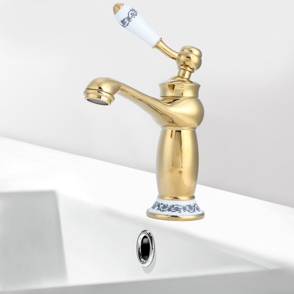 Antique Gold Brass Basin Faucet Hot Cold Water Tap, 18.5Cm 9321362221140