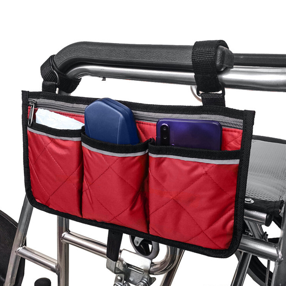 Durable Wine Armrest Storage Bag For Wheelchairs & Walkers 600D Oxford Red 8361362225176