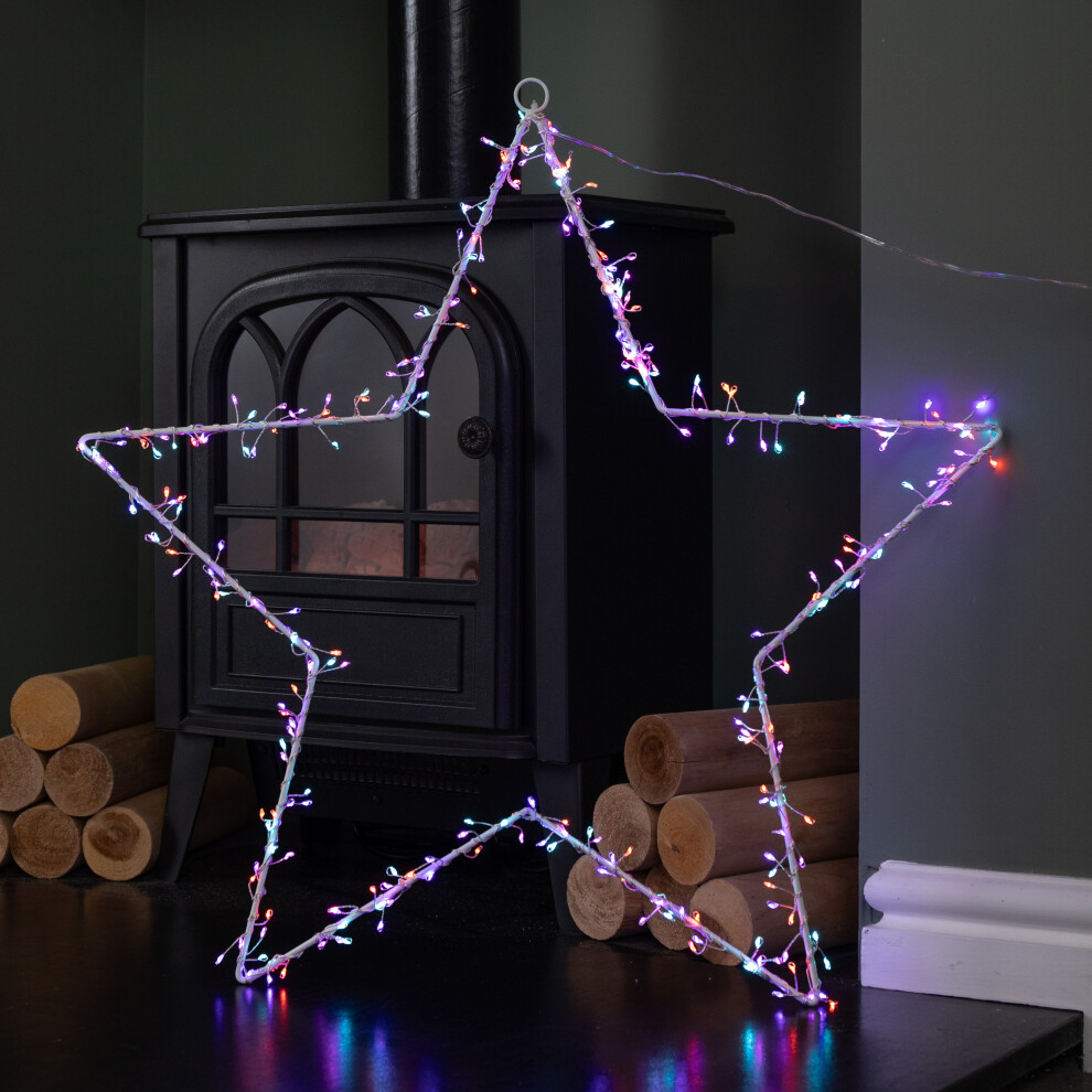 Premier 60Cm Up Metal Hanging Christmas Star Decoration With 280 Rainbow Leds Light