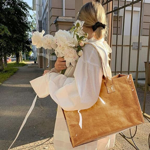Damen-Einkaufstasche mit Tragegriff oben, einfache-Khaki 1
