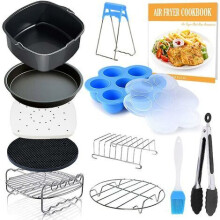 Professionel koks valg: 11-delt tilbehørssæt til airfryer, inklusive metalholder, spydholder og mere, tåler opvaskemaskine for nem