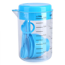 Kit di misurazione per cucina, pasticceria, caffè e tè con 7 misurini e cucchiai dosatori di dimensioni standard, incisioni in stile legno,