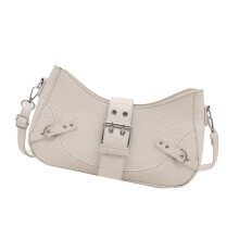 Fashion Shoulder Bag PU Leather Armpit Bags Evening Purse-White
