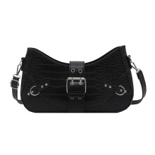 Elegante PU-handtas met klinknagels, verstelbare riem,-Zwart
