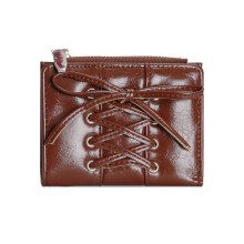 Portefeuille à deux volets en cuir PU pour femmes,-brun