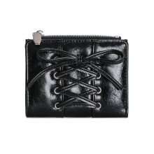 Portefeuille à deux volets avec porte-carte en cuir PU,-Noir