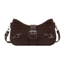 Trendy Belt Strap Shoulder Purse Practical PU-Coffee color