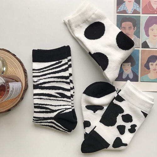3 Pairs Katoenen Middellang Zebra 2