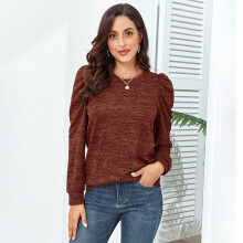 Lockerer Saum Rundhalsausschnitt Pullover für Damen Lange Puffärmel Casual XL