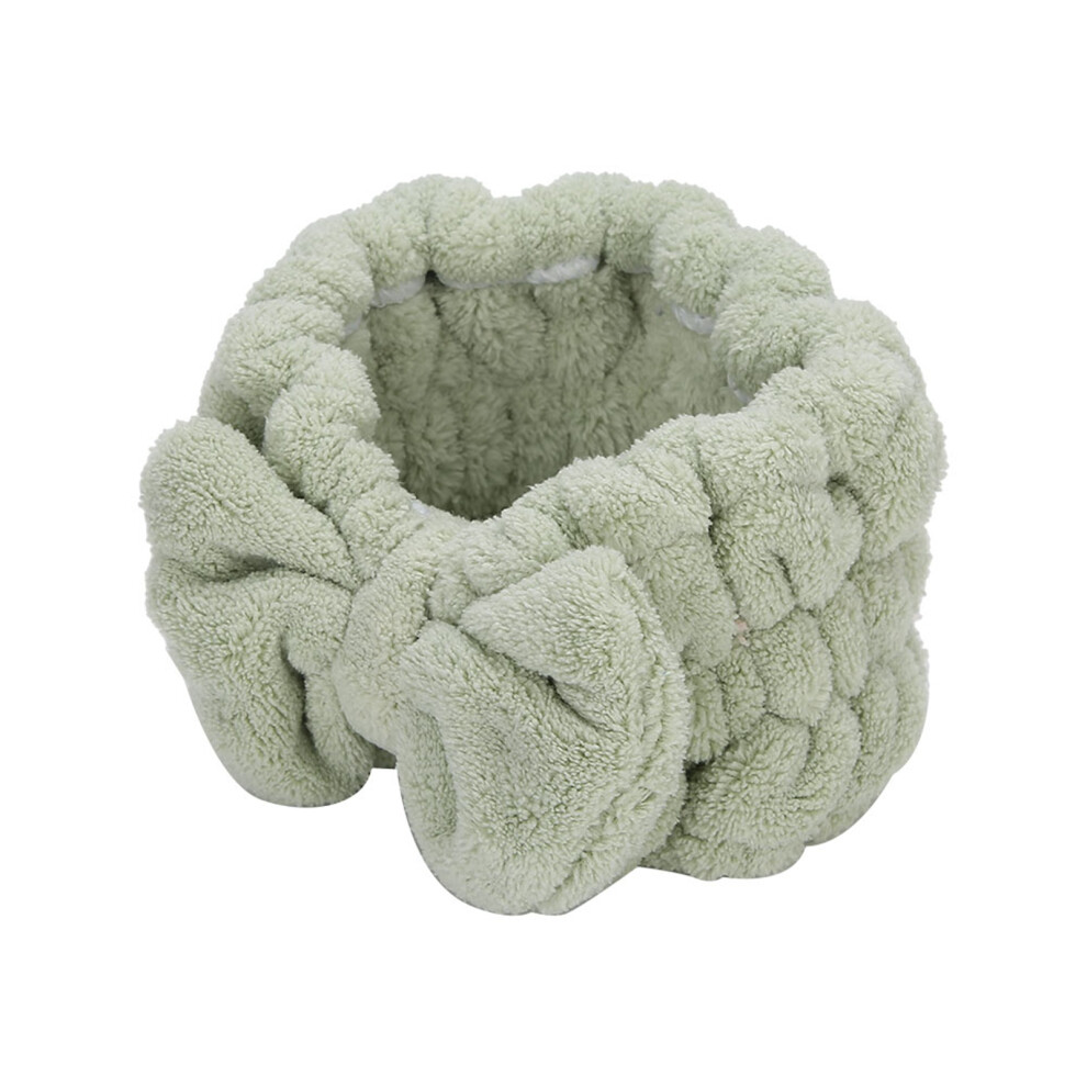 Unisex Green,Orange Coral Fleece Hairbow Headband For Makeup & Face Care, Green