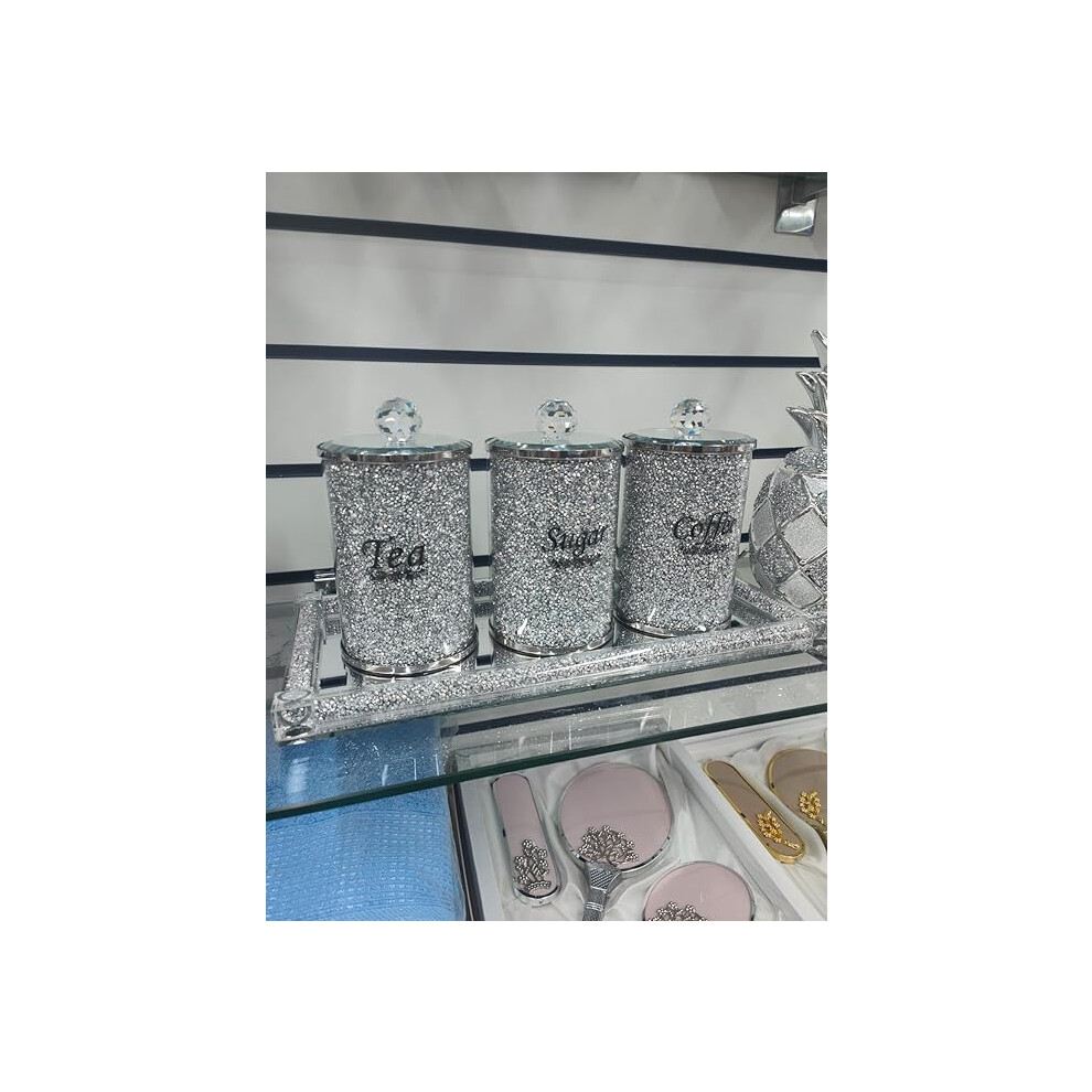 Biznest Crushed Diamond Tea, Coffee, Sugar Jar 15Cm Silver
