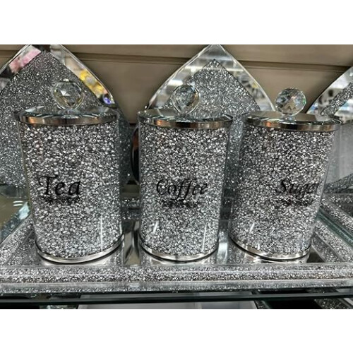 Crushed Diamond Tea, Coffee, Sugar Silver Jar 15Cm 1