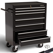 AREBOS 7-Drawer Tool Cabinet Garage Tool Chest with Wheels Workshop Tool Storage Lockable Black