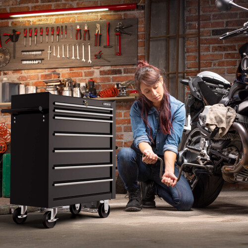 AREBOS AREBOS 7-Drawer Tool Cabinet Garage Tool Chest with Wheels Workshop Tool Storage Lockable Black 1