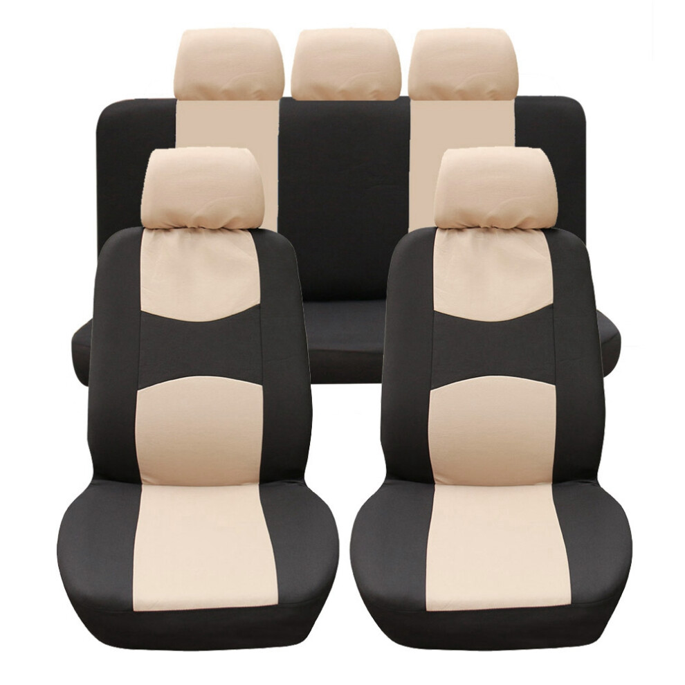 Breathable 9Pcs Car Seat Cover Set Dustproof For 5-Seats Beige/Black 7691362253581