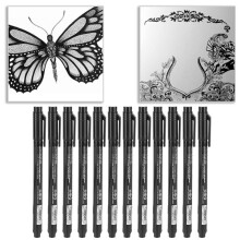 12 Stück Schwarze Feinspitzen-Markierungsstifte-Set – Wasserbasierte Tinte, wasserdichtes Design