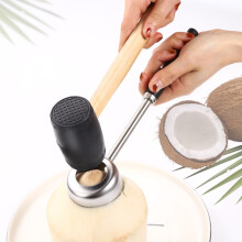 Coconut Opener Tool 275x75mm Stainless Steel Rubber Wood Safe Easy