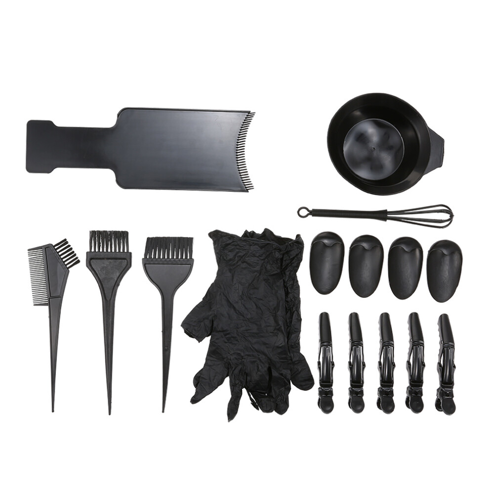 Complete 18pcs Hair Dye Kit with Bowls Clips Gloves & Cape for Home & Salon