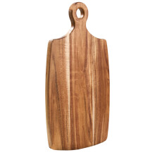 Tábua de servir de madeira com alça, design elegante e versátil, ideal para a cozinha. Fácil de limpar, possui ranhura para sucos e é perfeita