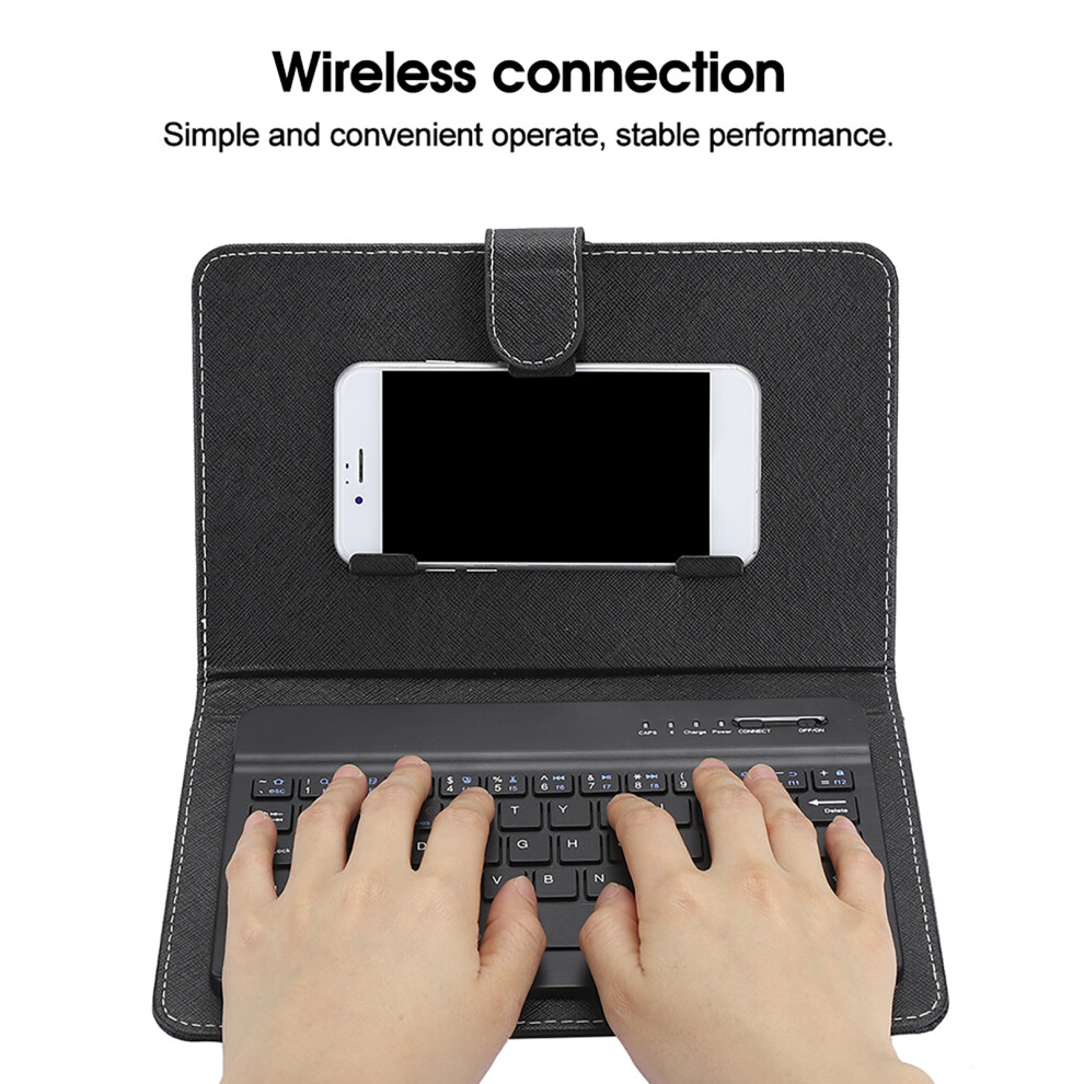 Wireless Bluetooth Spanish Keyboard With Leather Cover For 4.5-6.8 Inch Phones, Black 8421362275080