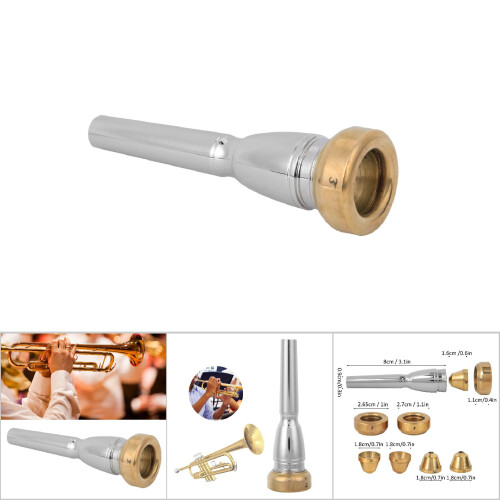 Messing Trompeten-Mundstück-Set 2B 2C 3B 3C, Silber, 8 cm 2